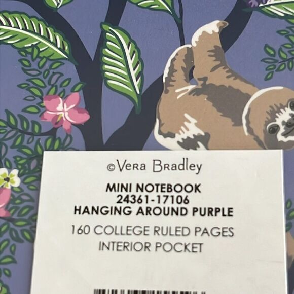 Vera Bradley SLOTHS Hanging around Purple Interior Pocket Stocking Stuffer - Picture 4 of 4